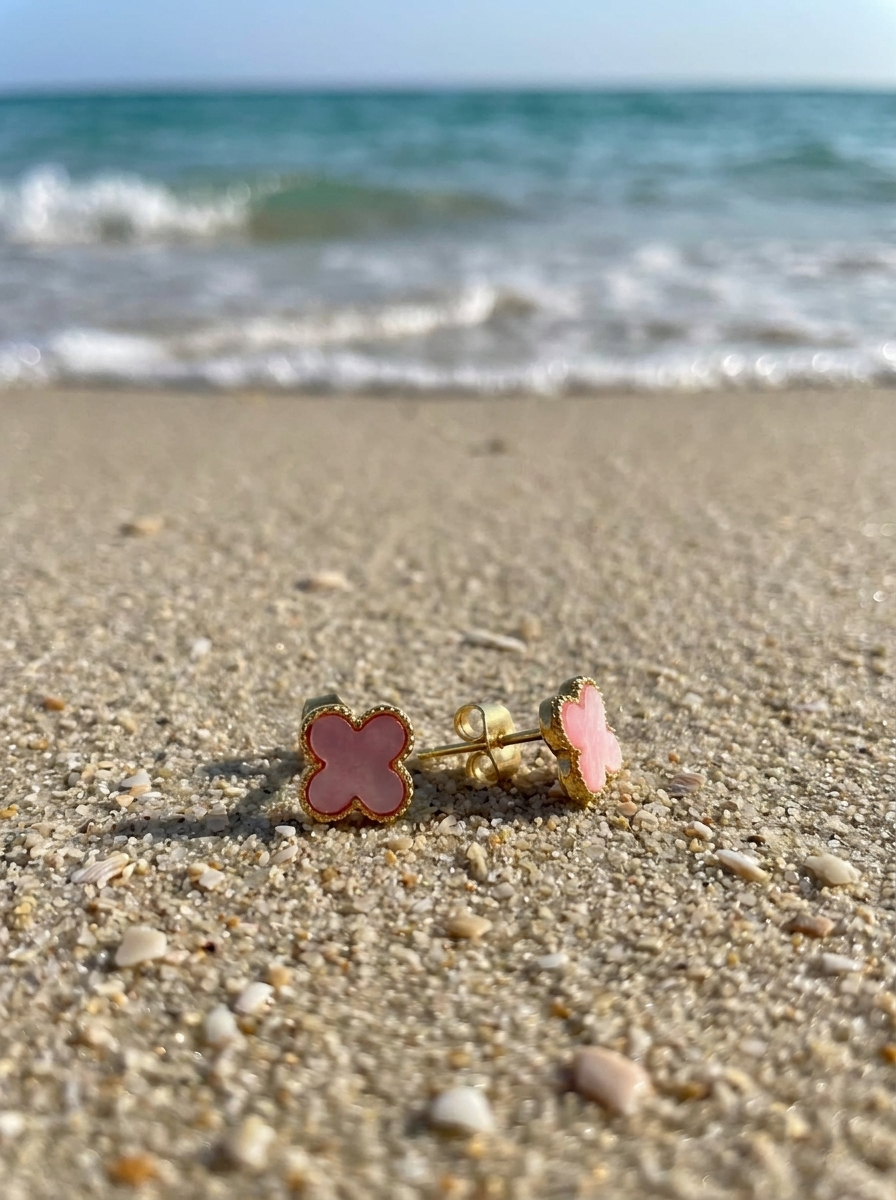 Aros Trébol Rosa Dorado