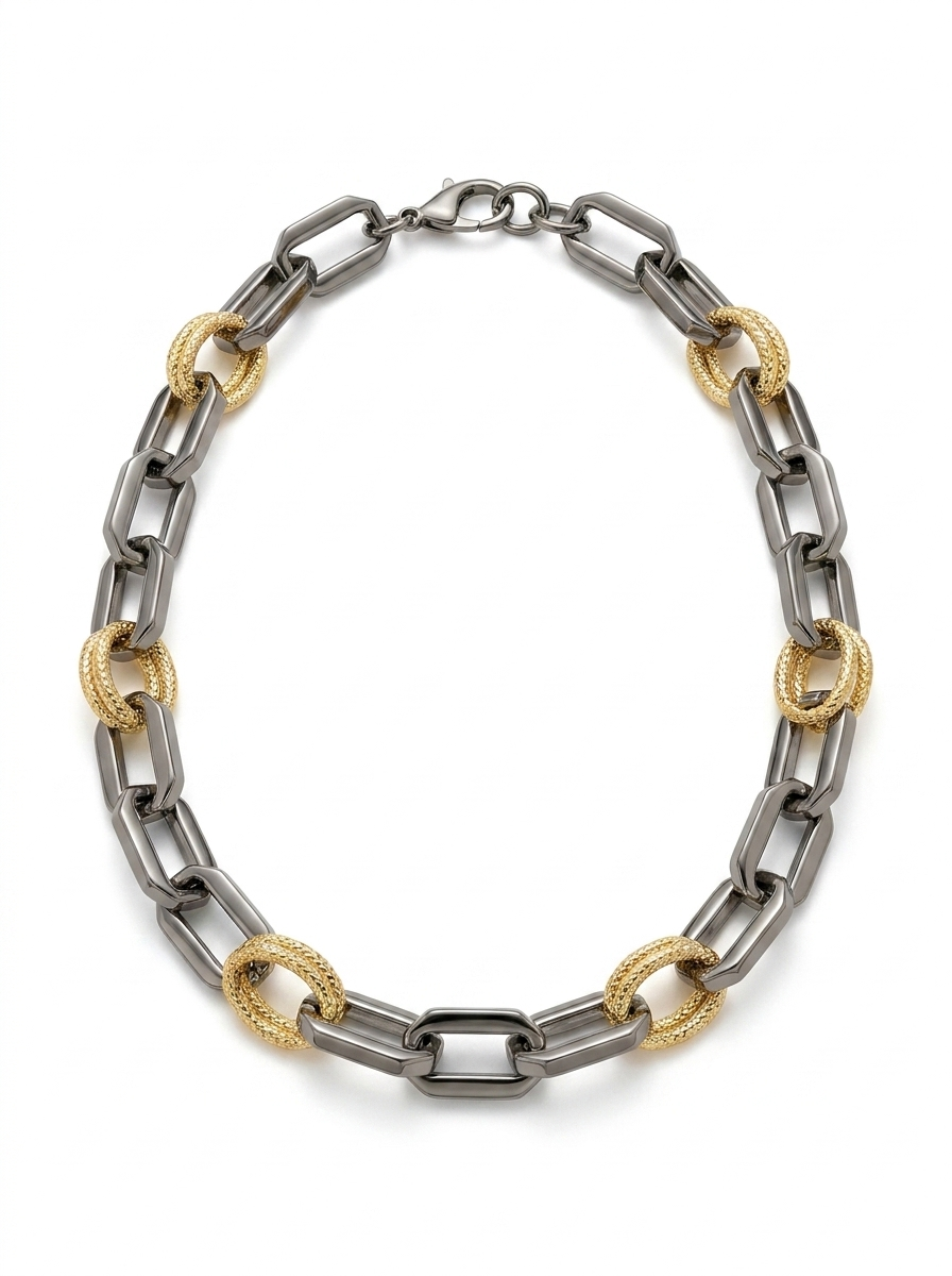 Collar Link Gold Black Texturizado