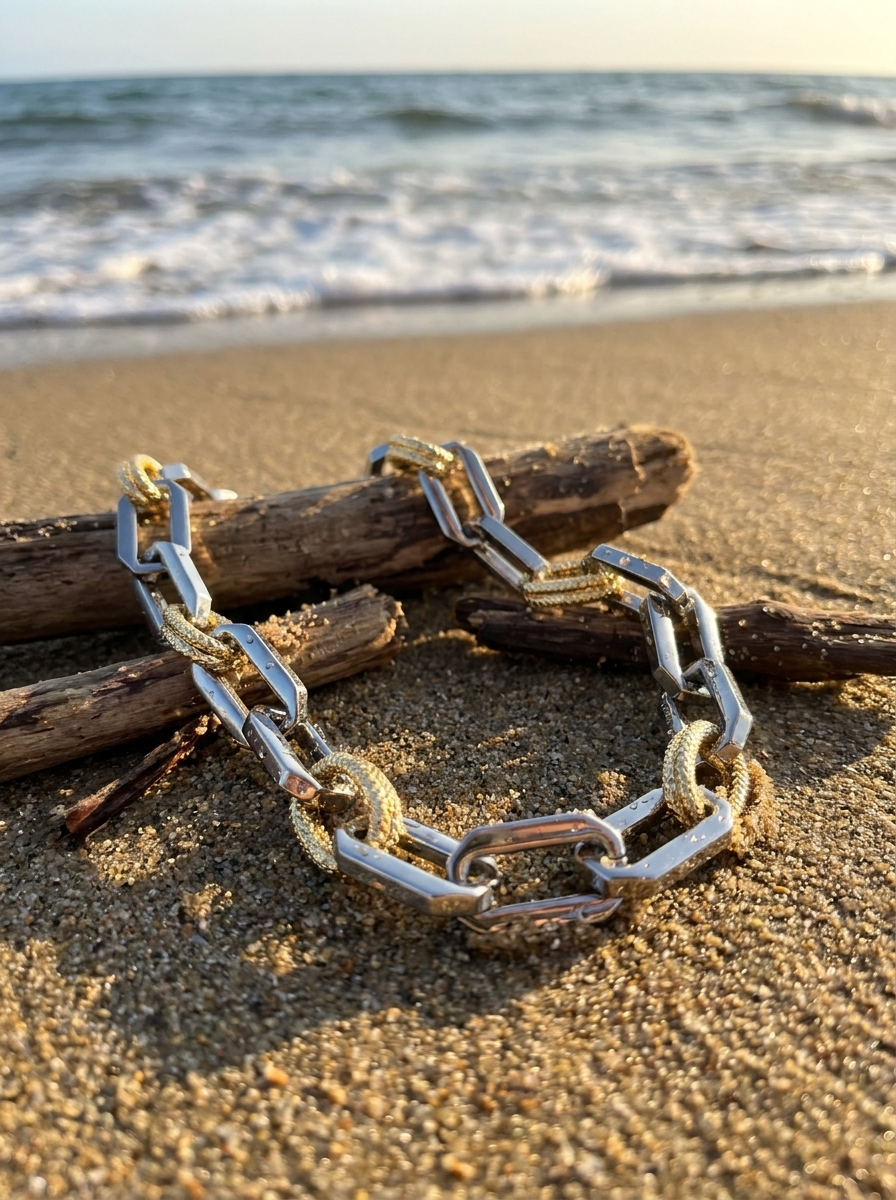 Collar Link Gold Black Texturizado
