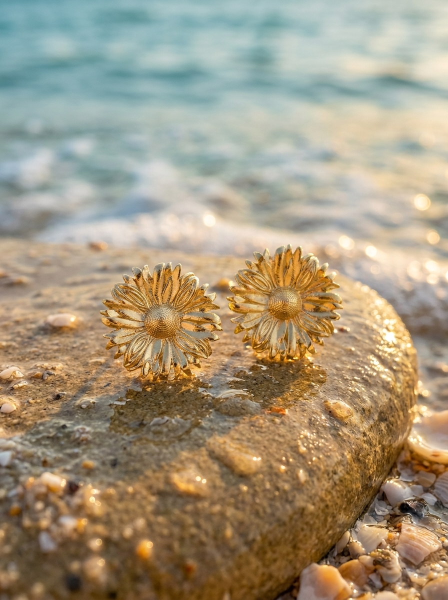 Aretes Girasol Dorado