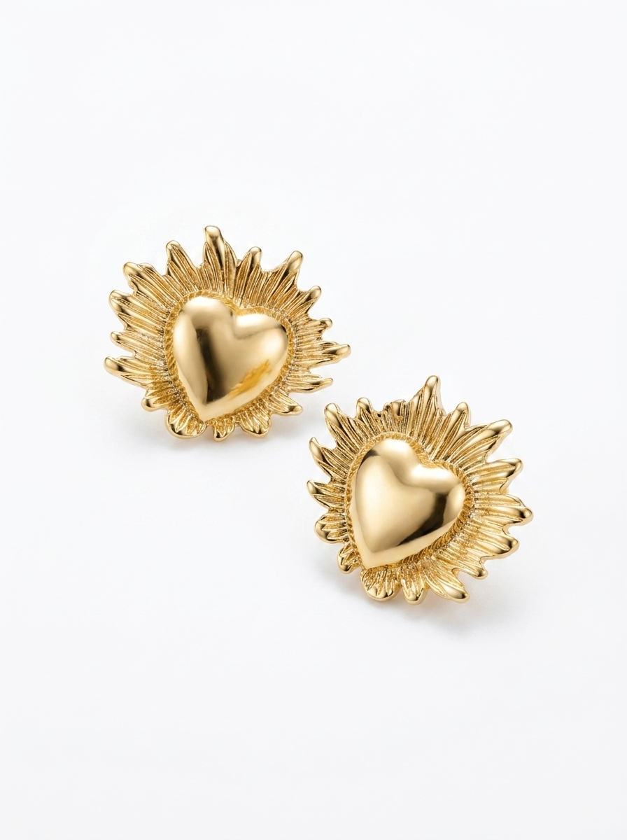Aretes Sol Corazón Dorado