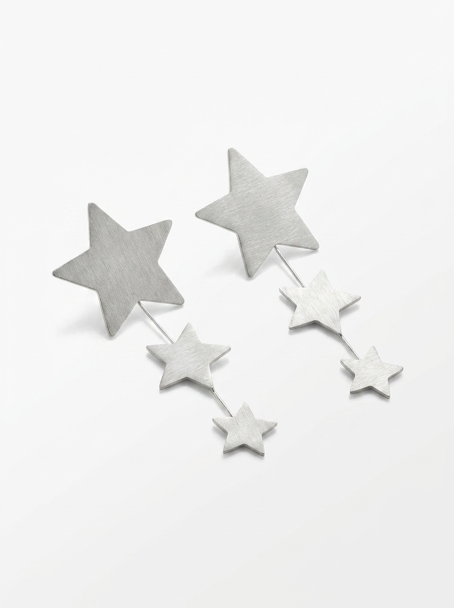 Aros Tres Estrellas Plateadas