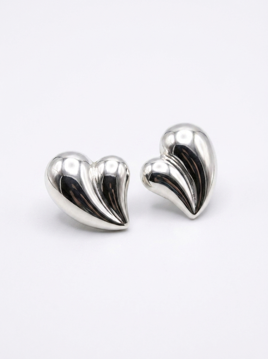 Aros Corazón Escultural Plateado