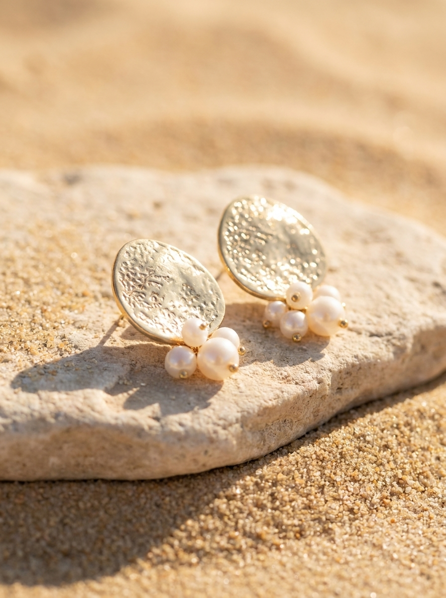Aros Sol y Perlas Dorados
