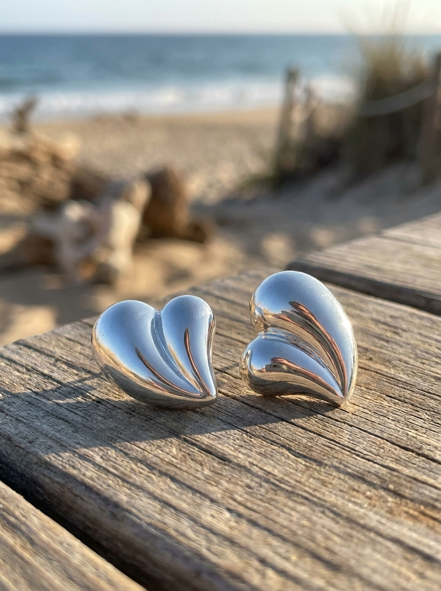 Aros Corazón Escultural Plateado