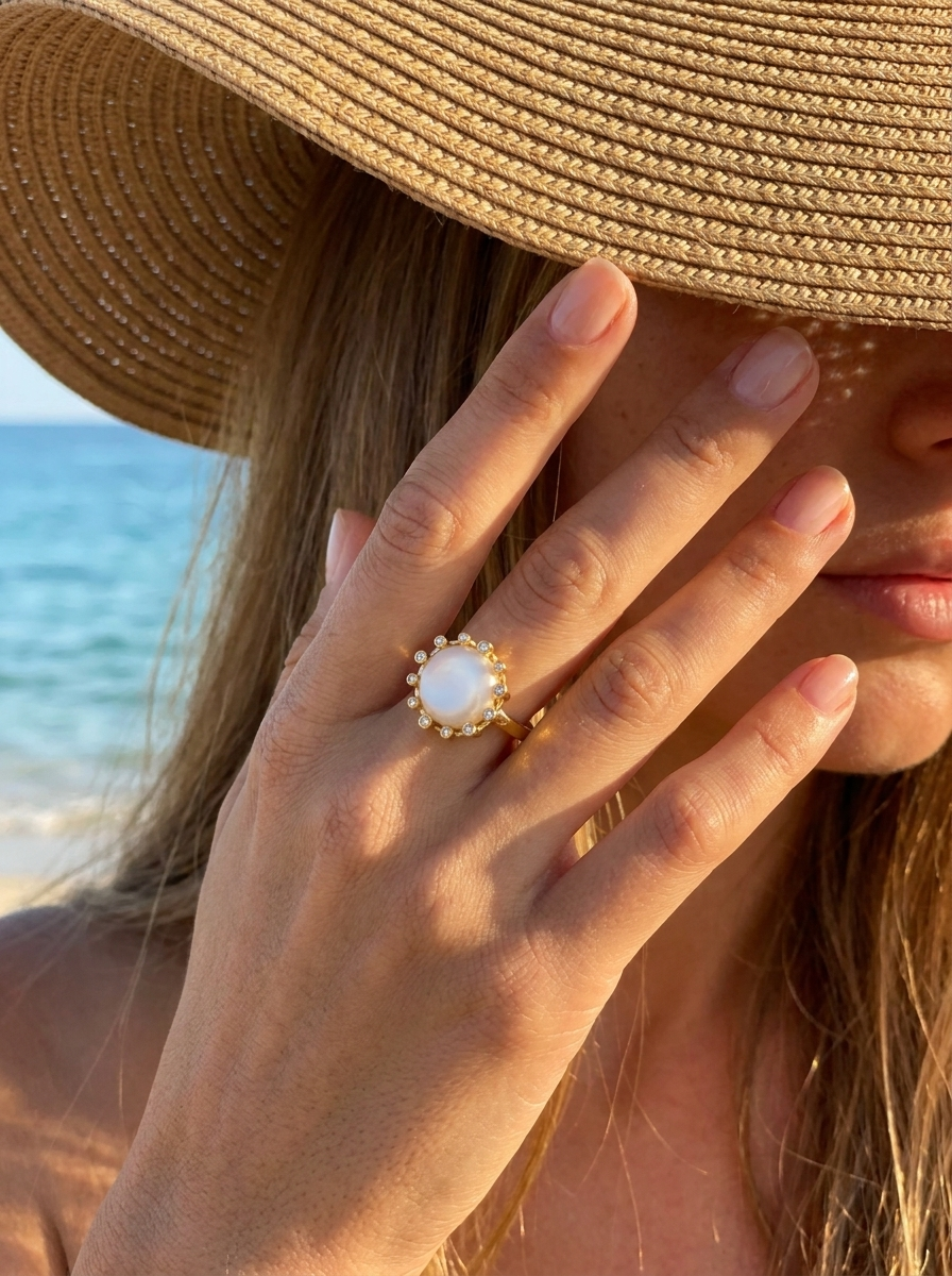 Anillo Opal Halo Dorado