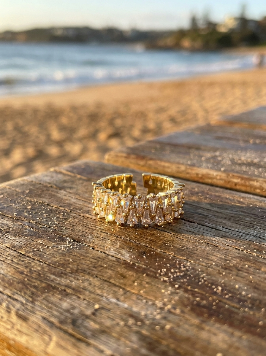 Anillo Eternity Baguette Dorado