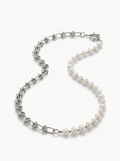 Collar Perlas de Río Anudadas con Cadena Nudo Plata