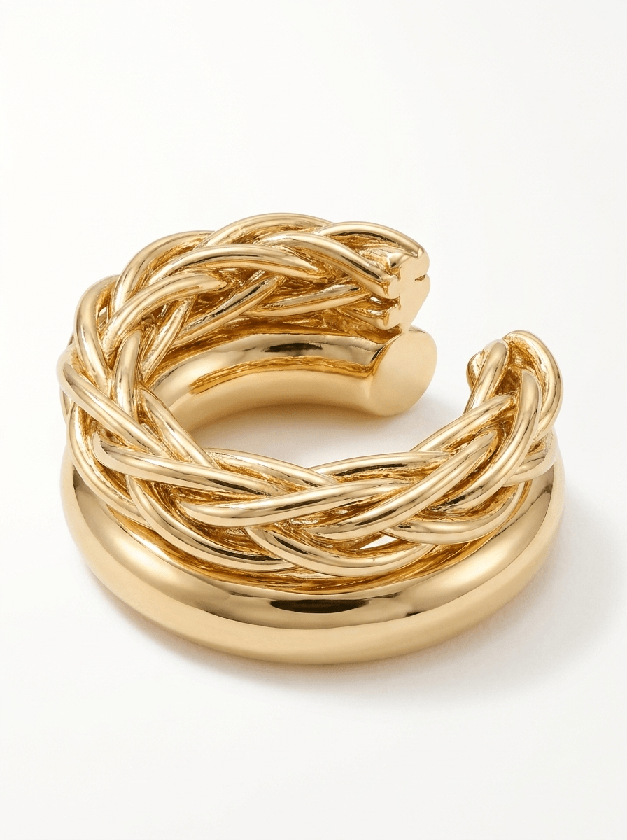 Ear Cuff Trenzado Dorado Doble