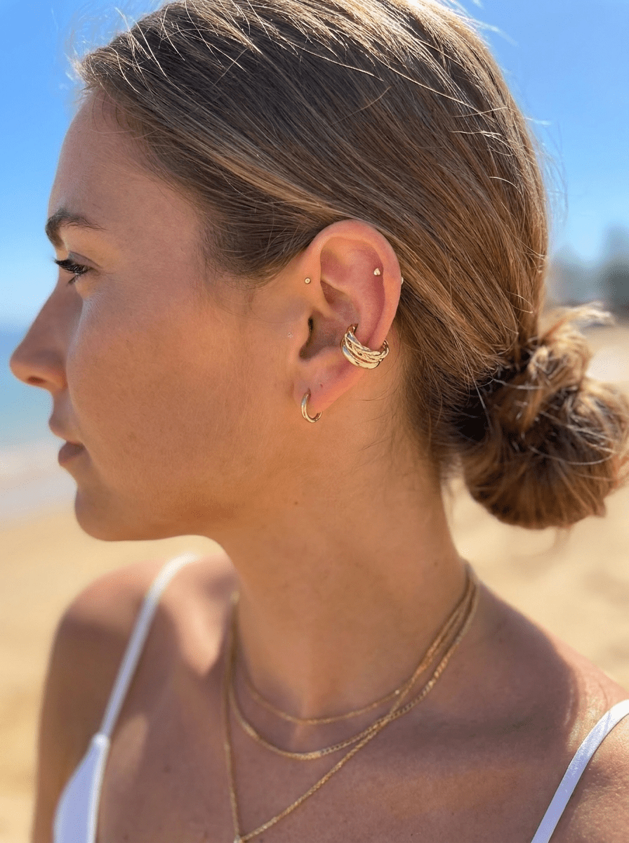 Ear Cuff Trenzado Dorado Doble