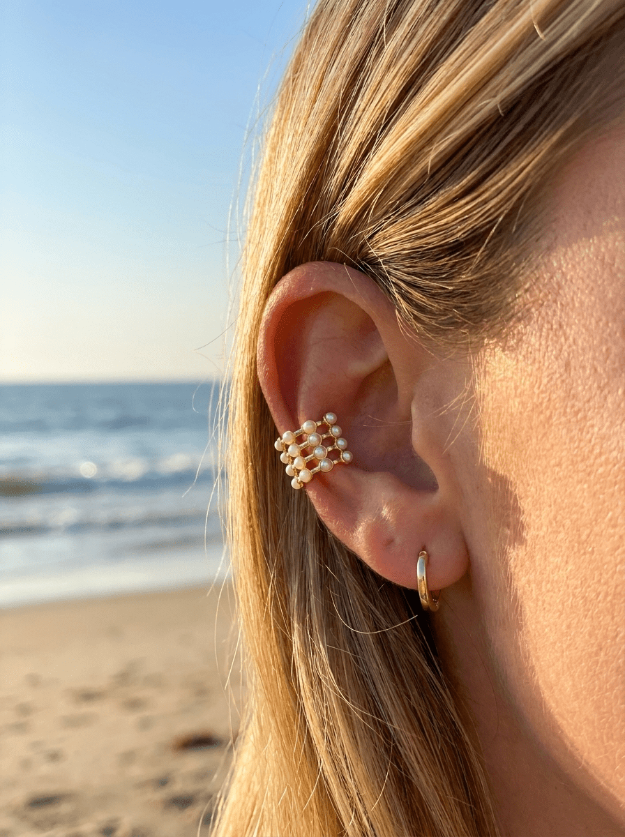 Ear Cuff Perlas Entrecruzadas