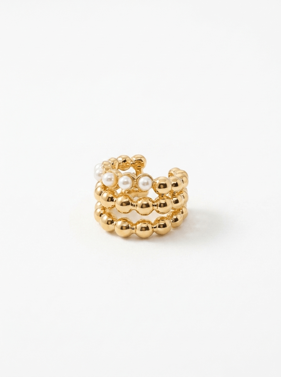 Ear Cuff Perlas y Dorado Entrecruzadas
