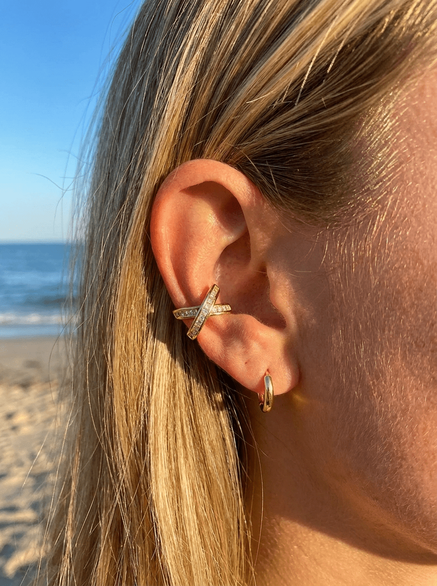 Ear Cuff Cruzado X con Circones