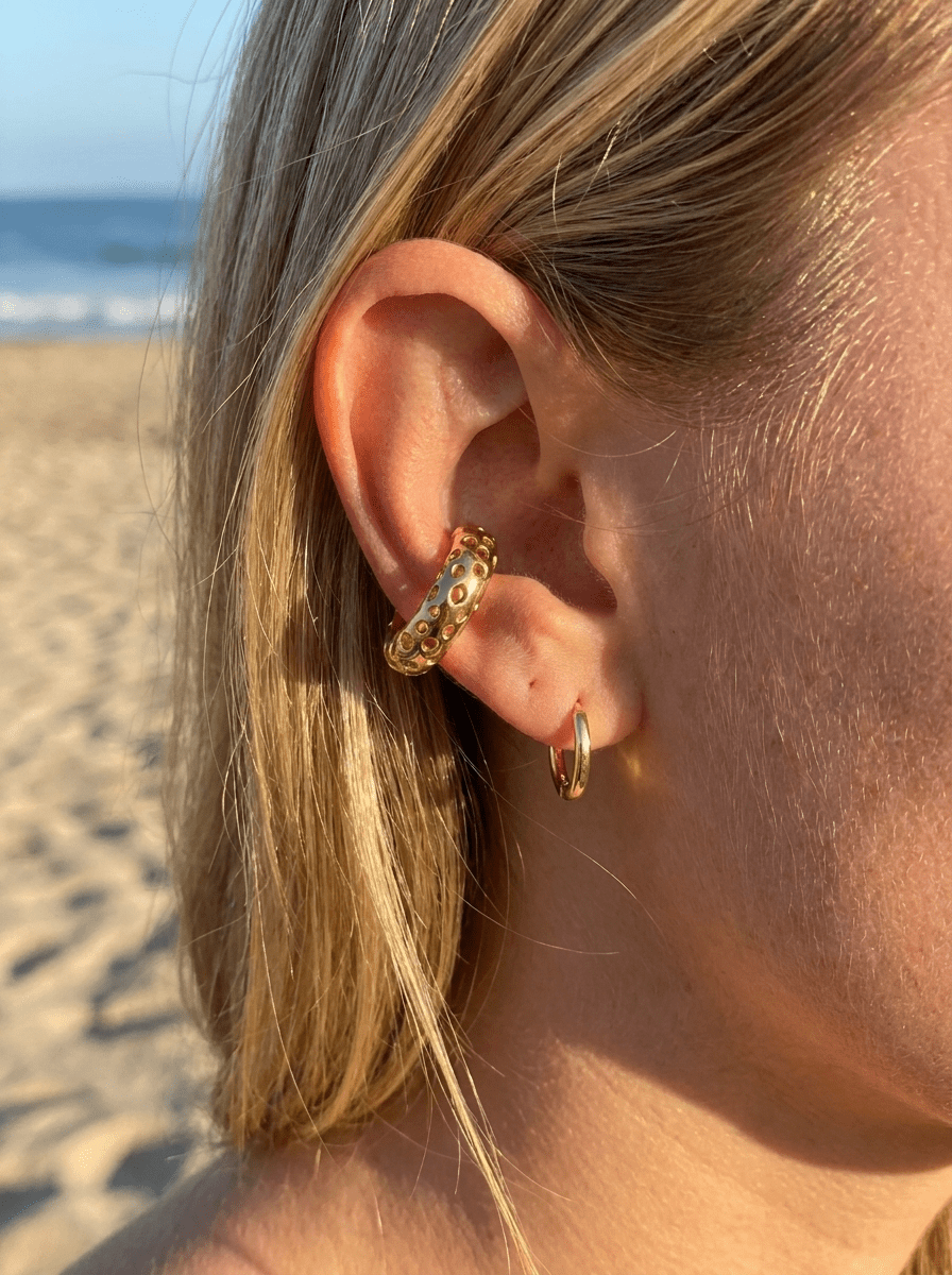 Ear Cuff Dots Dorado - Textura Brillante