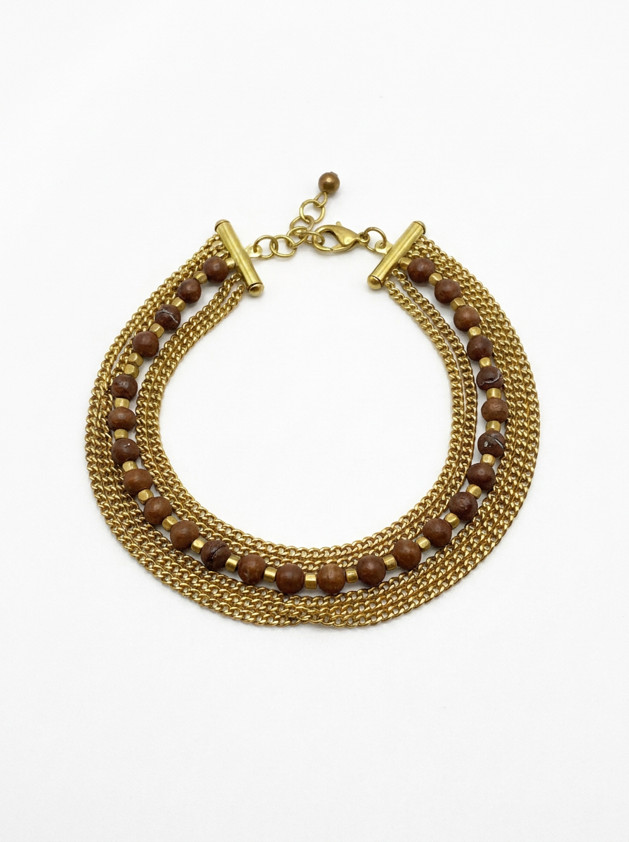 Pulsera Multicadena Jaipur Bronce y Madera