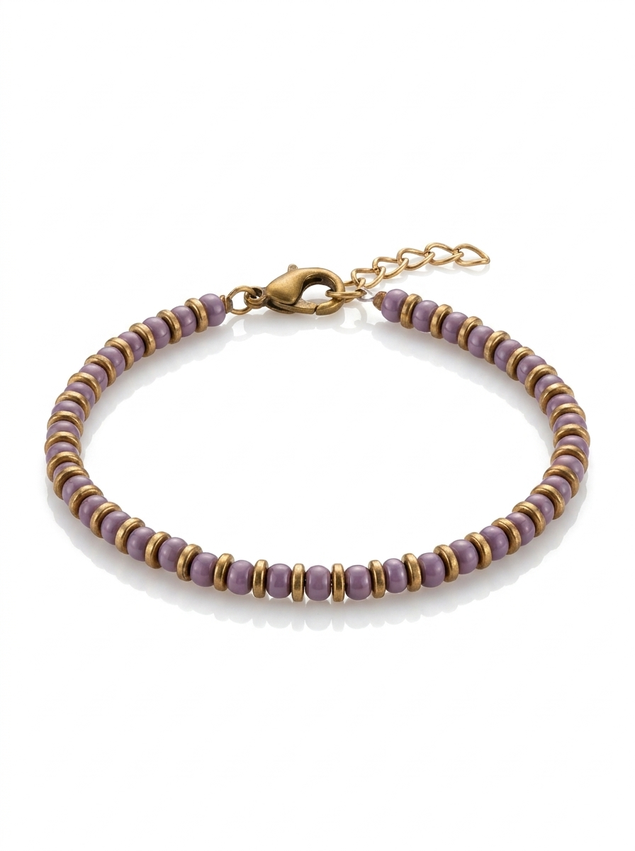 Pulsera Cuentas Lila Bronce