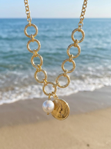 Collar Moneda y Perla Dorada